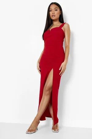 Boohoo Petite V Bar Square Neck Split Maxi Dress
