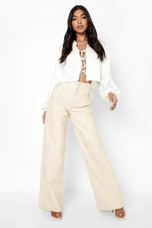 Boohoo Tall Satin Tie Front Blouson Sleeve Shirt