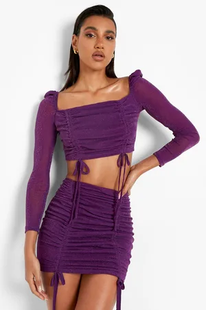 Boohoo Glitter Ruched Volume Sleeve Crop