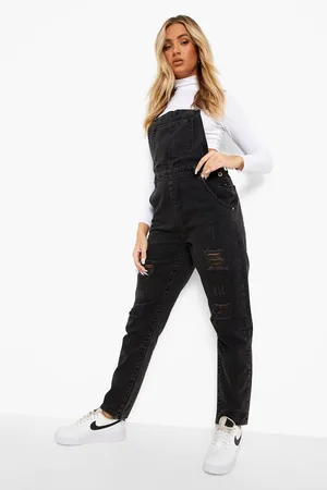 Boohoo Distressed Denim Long Dungarees