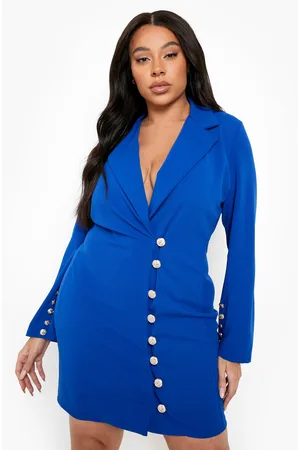 Boohoo Plus Asymmetric Military Button Blazer Dress