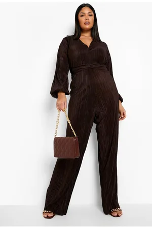 Boohoo Plus Plisse Twist Detail Wide Leg Jumpsuit
