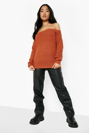 Boohoo Recycled Petite Slash Neck Jumper
