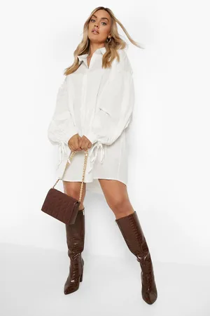 Boohoo Plus Oversized Ruched Sleeve Shirt Dress