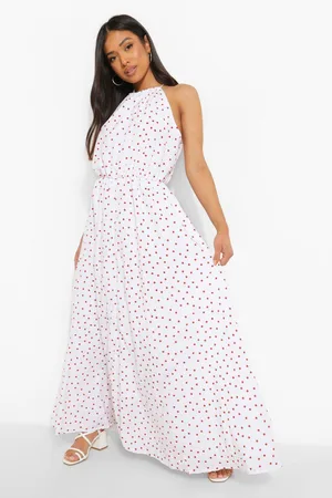 Boohoo Petite Polka Dot Halter Maxi Dress