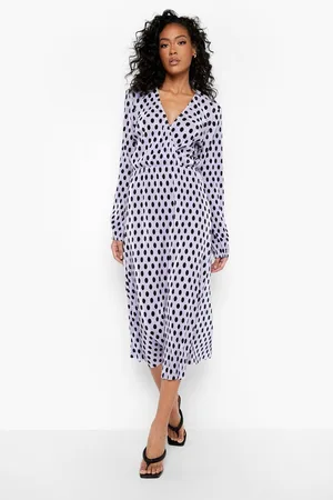 Boohoo Tall Pleated Polka Dot Wrap Dress