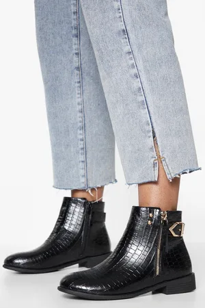 Boohoo Side Buckle Croc Chelsea Boots