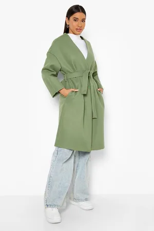 Boohoo Wool Look Belted Longline Jacket