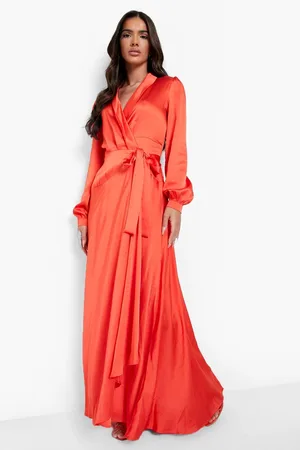 Boohoo Satin Wrap Belted Maxi Dress
