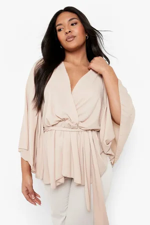 Boohoo Plus Angel Sleeve Wrap Peplum Blouse