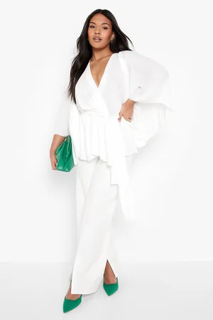 Boohoo Plus Angel Sleeve Wrap Peplum Blouse