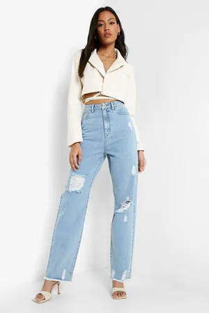 Boohoo Tall Acid Wash Distressed Boyfriend Jeans