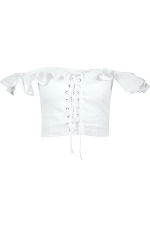 Boohoo Striped Feel Lace Up Bardot Crop Top
