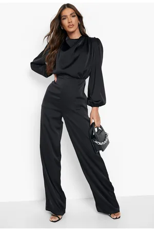 Boohoo Satin Cowl Wide Leg Jumpsuit