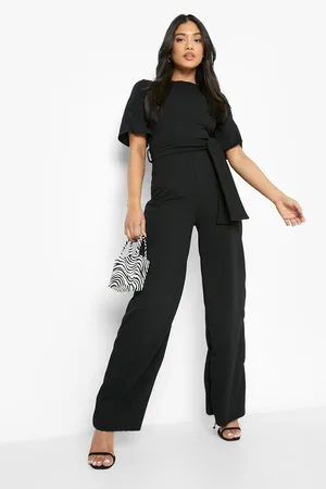Boohoo Petite Wide Leg Belted Tailored Jumpsuit