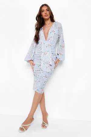 Boohoo Floral Sequin Puff Sleeve Midi Dress