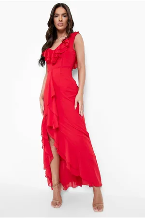 Boohoo Double Ruffle Plunge Maxi Dress