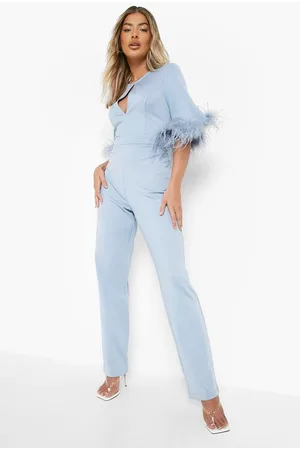 Boohoo Feather Cuff Tailored Jumpsuit