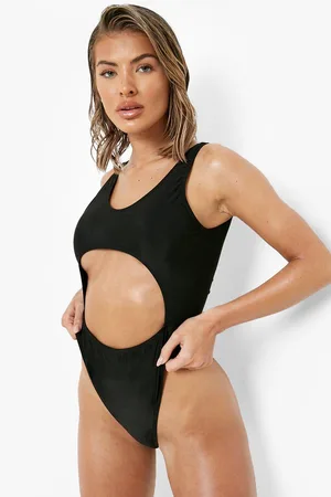 Boohoo Neon Cut Out High Leg Swimsuit