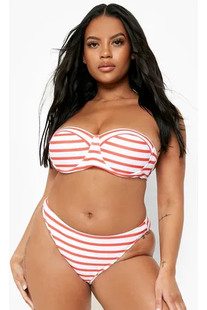 Boohoo Plus Nautical Stripe Bandeau Bikini Top