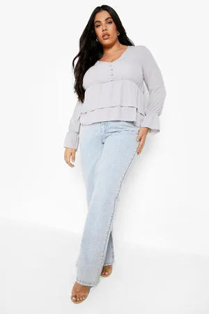 Boohoo Plus Ruffle Button Front Blouse