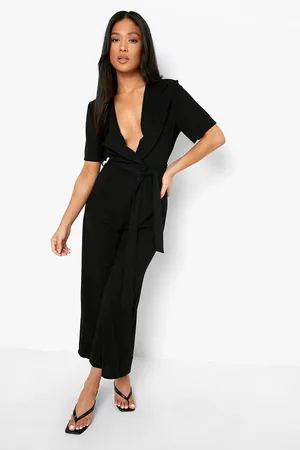 Boohoo Petite Tailored Short Sleeve Belted Jumpsuit