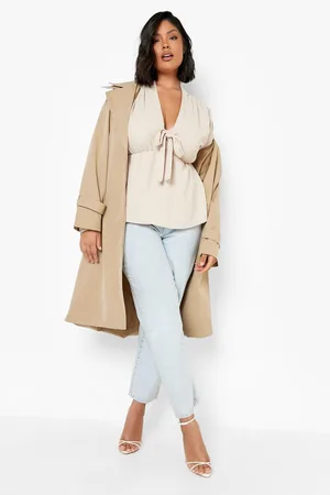 Boohoo Plus Hammered Tie Front Peplum Blouse