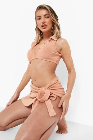 Boohoo Towelling Polo Bikini Crop Top
