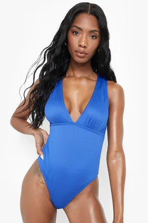 Boohoo Recycled Rib Ruched Straps Plunge Swimsuit
