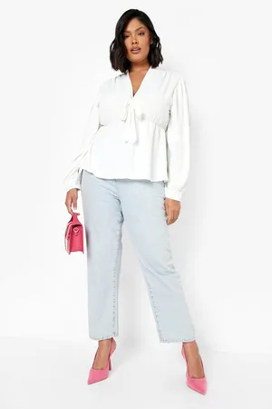 Boohoo Plus Hammered Tie Front Peplum Blouse
