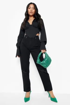 Boohoo Petite 26" Leg High Waist Ripped Mom Jean