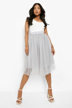 Boohoo Petite Occasion Tulle Mesh Midi Skirt