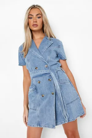 Boohoo Belted Denim Blazer Dress