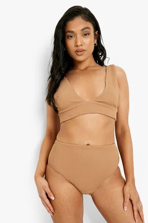 Boohoo Petite Crinkle Plunge Bikini Top