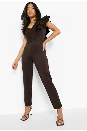 Boohoo Petite Asymmetric Ruffle Skinny Leg Jumpsuit