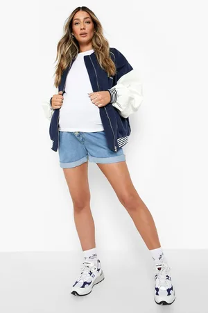 Boohoo Maternity Over The Bump Roll Hem Mom Shorts