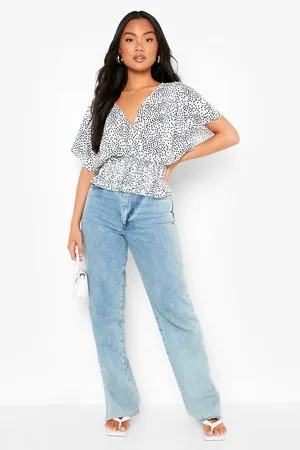 Boohoo Petite Spot Print Angel Sleeve Blouse