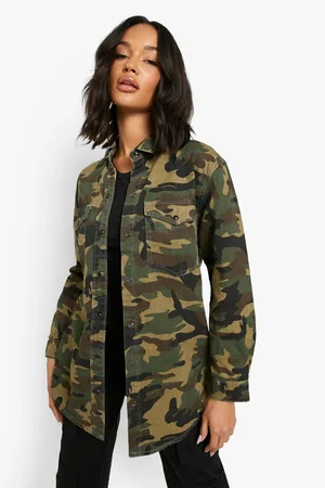 Boohoo Camo Print Slim Fit Denim Shirt