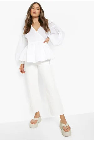 Boohoo Volume Sleeve Wrap Peplum Blouse