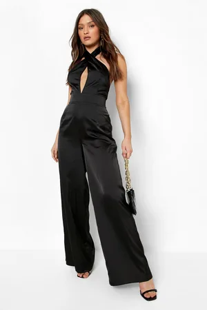 Boohoo Satin Halterneck Culotte Jumpsuit