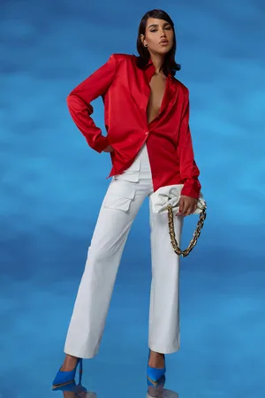 Boohoo Satin Shoulder Pad Shirt
