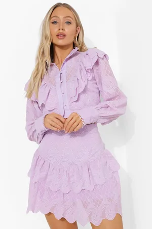 Boohoo Ruffle Front Cropped Lace Blouse