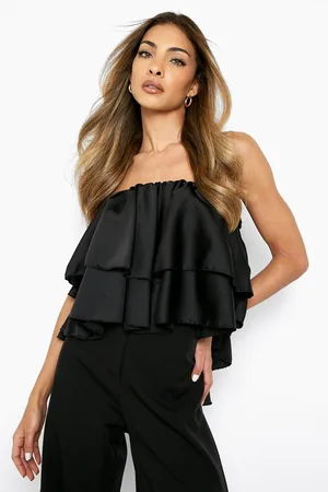 Boohoo Off The Shoulder Satin Ruffle Top