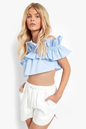 Boohoo Poplin Ruffle Crop Top