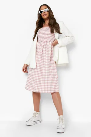 Boohoo Shirred Body Milkmaid Dress Gingham Print