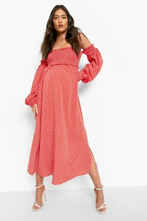 Boohoo Maternity Polka Dot Shirred Midaxi Dress