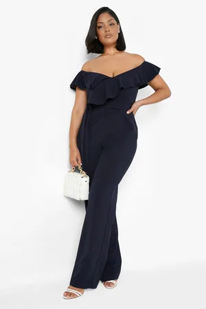 Boohoo Plus Off Shoulder Tie Belt Tailored Jumpsuit