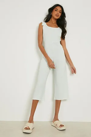 Boohoo Crinkle Gingham Tie Strap Culotte Jumpsuit