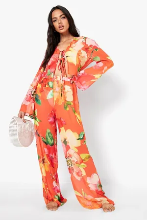 Boohoo FLORAL TIE FRONT BEACH SHIRT