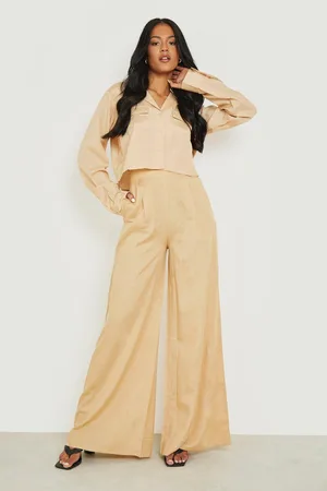Boohoo Tall Linen Wide Leg High Waist Trouser